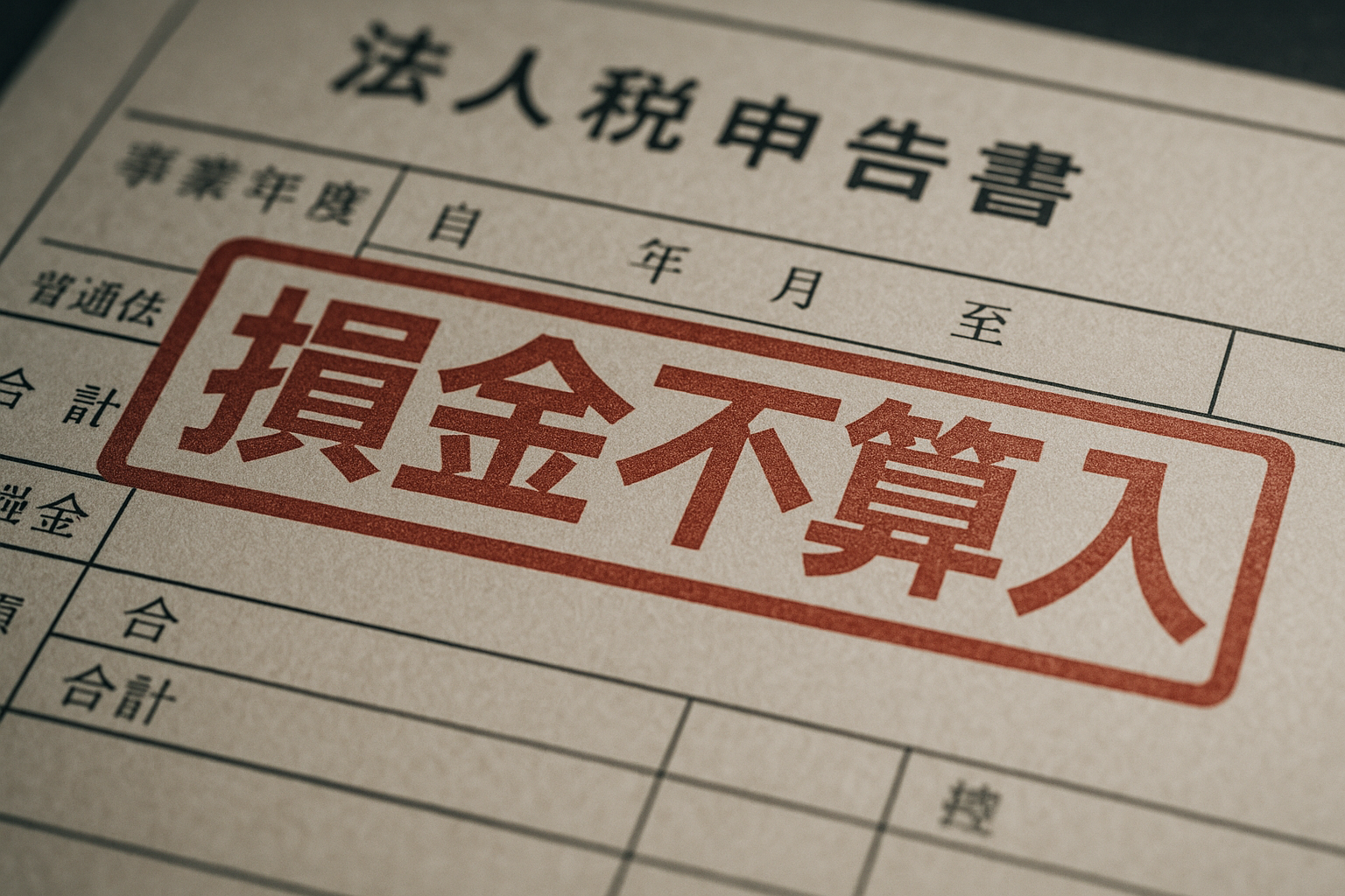 「損金不算入」と書かれた赤いスタンプが押された税務書類。事前確定届出給与の失敗によるリスクを象徴している。