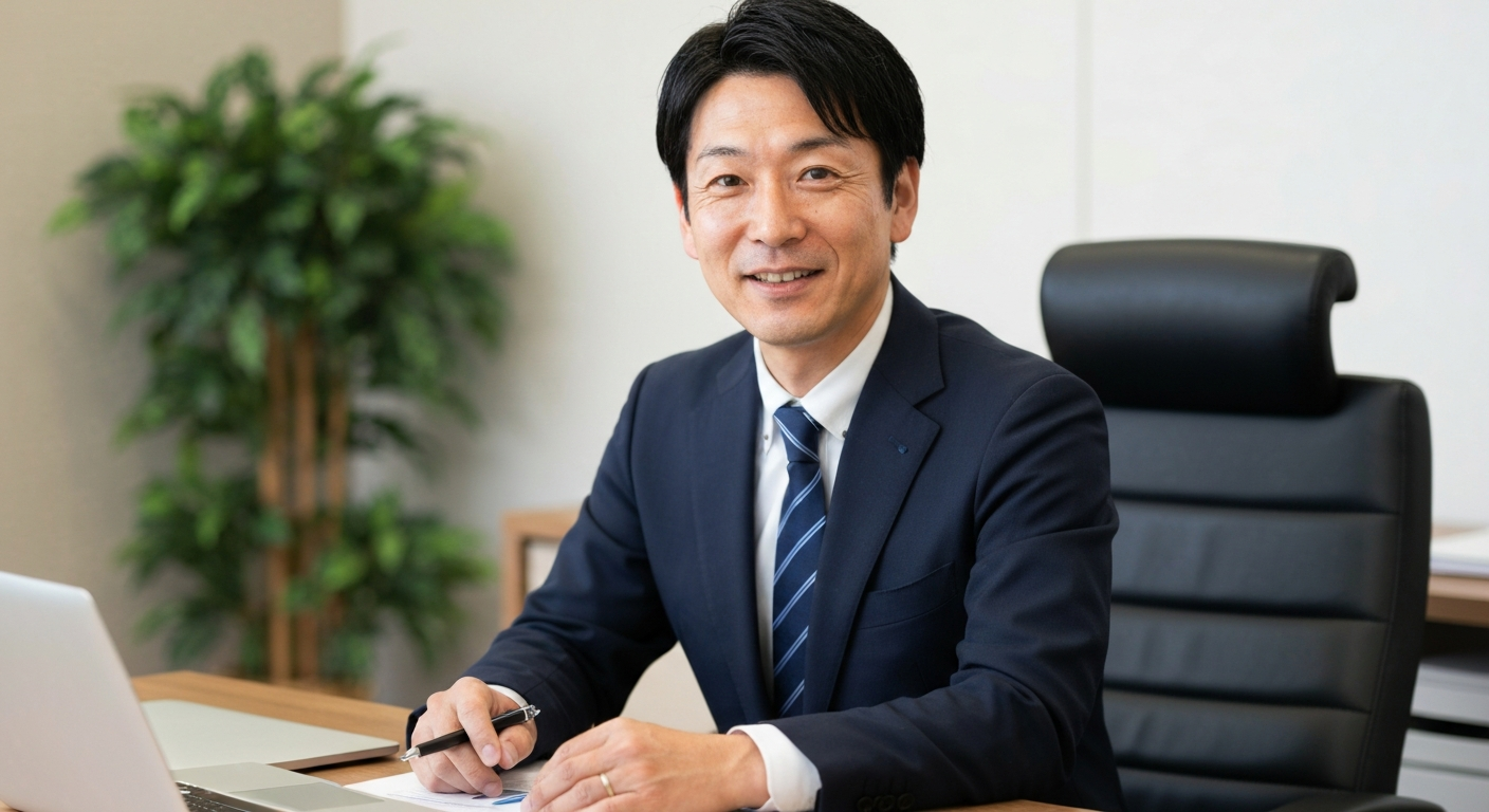 オフィスで相談に応じる信頼できそうな公認会計士。定期同額給与など役員報酬の悩みについて専門家への相談を促している。